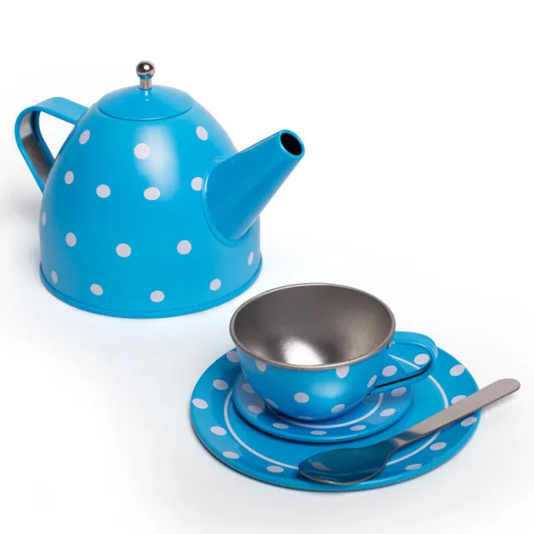 Bigjigs Toys Blue Polka Dot Tin Tea Set