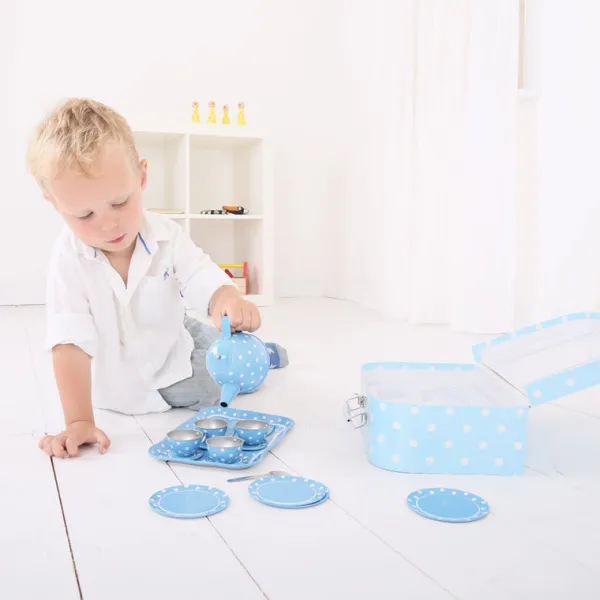 Bigjigs Toys Blue Polka Dot Tin Tea Set