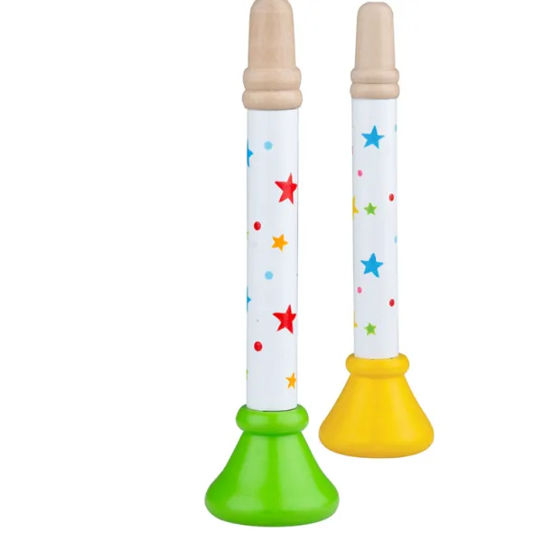 Bigjigs Toys Pack of Two Trumpet (Green/Yellow)