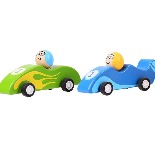 Bigjigs Toys Pull Back Racing Car (Pack of 2 - Green and Blue)
