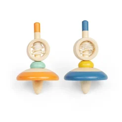 Bigjigs Toys Pull String Spinning Tops - Dark Blue, Orange