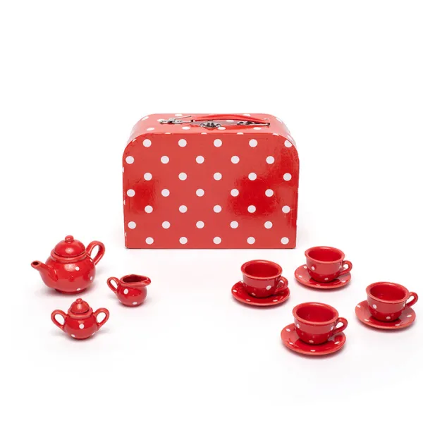 Bigjigs Toys Red Polka Dot Porcelain Tea Set