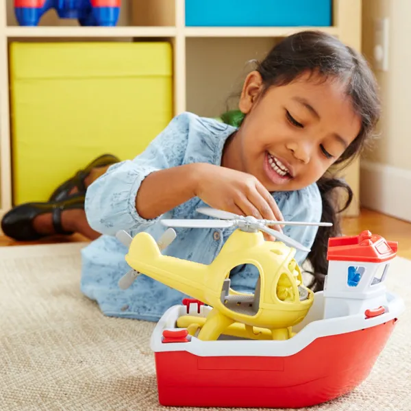 Green Toys Rescue Boat with Helicopter