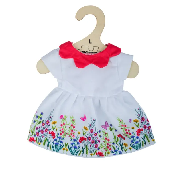 Bigjigs Toys White floral dress with red collar (for Size Large Doll)